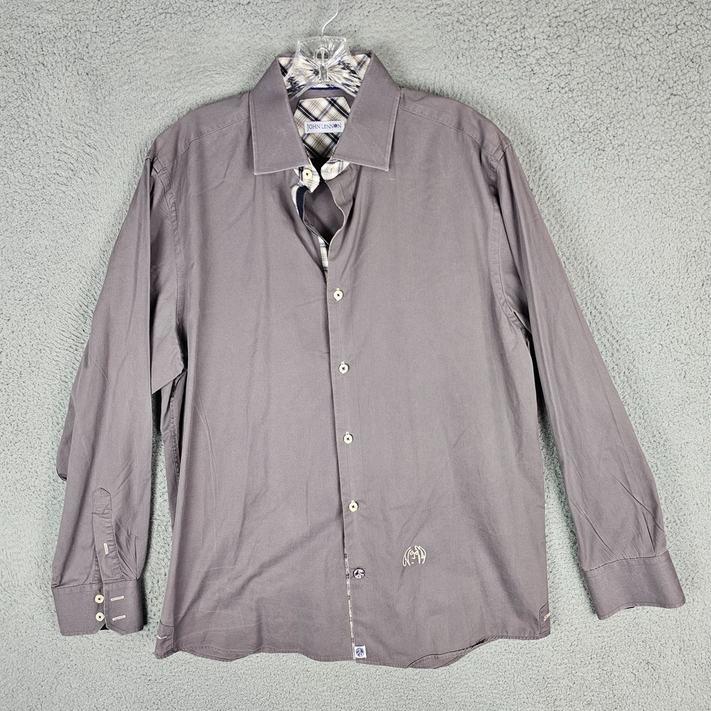 John Lennon Dress Shirt Men's 16.5/17 Formal Oxford Long Sleeve Collar Button-Up